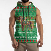 Turkmenistan Christmas Sleeveless Zip Hoodie with Decorated Horse Crescent Moon Pattern and Traditional Carpet - Wonder Print Shop