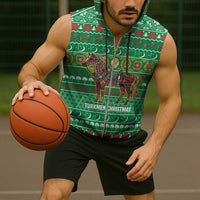 Turkmenistan Christmas Sleeveless Zip Hoodie with Decorated Horse Crescent Moon Pattern and Traditional Carpet - Wonder Print Shop