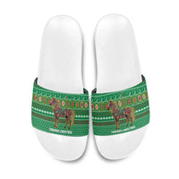 Turkmenistan Christmas Slide Sandals with Decorated Horse Crescent Moon Pattern and Traditional Carpet - Wonder Print Shop