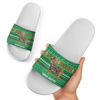 Turkmenistan Christmas Slide Sandals with Decorated Horse Crescent Moon Pattern and Traditional Carpet - Wonder Print Shop