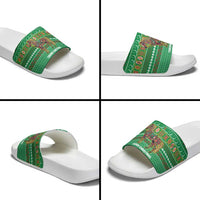 Turkmenistan Christmas Slide Sandals with Decorated Horse Crescent Moon Pattern and Traditional Carpet - Wonder Print Shop