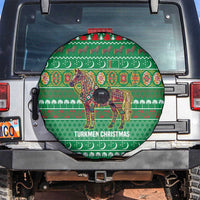 Turkmenistan Christmas Spare Tire Cover with Decorated Horse Crescent Moon Pattern and Traditional Carpet - Wonder Print Shop