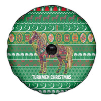 Turkmenistan Christmas Spare Tire Cover with Decorated Horse Crescent Moon Pattern and Traditional Carpet - Wonder Print Shop