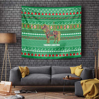 Turkmenistan Christmas Tapestry with Decorated Horse Crescent Moon Pattern and Traditional Carpet - Wonder Print Shop