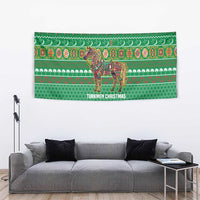 Turkmenistan Christmas Tapestry with Decorated Horse Crescent Moon Pattern and Traditional Carpet - Wonder Print Shop
