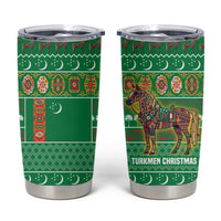 Turkmenistan Christmas Tumbler Cup with Decorated Horse Crescent Moon Pattern and Traditional Carpet - Wonder Print Shop