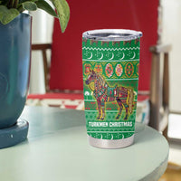 Turkmenistan Christmas Tumbler Cup with Decorated Horse Crescent Moon Pattern and Traditional Carpet - Wonder Print Shop