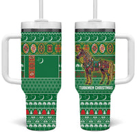 Turkmenistan Christmas Tumbler With Handle with Decorated Horse Crescent Moon Pattern and Traditional Carpet - Wonder Print Shop