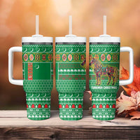 Turkmenistan Christmas Tumbler With Handle with Decorated Horse Crescent Moon Pattern and Traditional Carpet - Wonder Print Shop