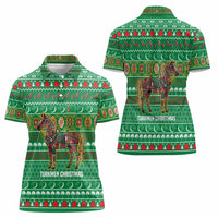 Turkmenistan Christmas Women Polo Shirt with Decorated Horse Crescent Moon Pattern and Traditional Carpet - Wonder Print Shop