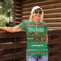 Turkmenistan Christmas Women Polo Shirt with Decorated Horse Crescent Moon Pattern and Traditional Carpet - Wonder Print Shop