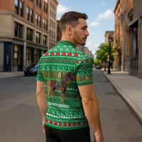 Turkmenistan Christmas Zipper Polo Shirt with Decorated Horse Crescent Moon Pattern and Traditional Carpet - Wonder Print Shop