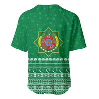 Turkmenistan Christmas Baseball Jersey with Traditional Santa Snowflake Crescent Moon and National Emblem - Wonder Print Shop