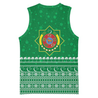 Turkmenistan Christmas Basketball Jersey with Traditional Santa Snowflake Crescent Moon and National Emblem - Wonder Print Shop