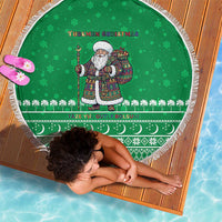 Turkmenistan Christmas Beach Blanket with Traditional Santa Snowflake Crescent Moon and National Emblem - Wonder Print Shop