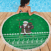 Turkmenistan Christmas Beach Blanket with Traditional Santa Snowflake Crescent Moon and National Emblem - Wonder Print Shop