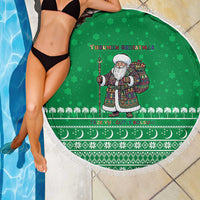 Turkmenistan Christmas Beach Blanket with Traditional Santa Snowflake Crescent Moon and National Emblem - Wonder Print Shop