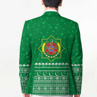 Turkmenistan Christmas Blazer with Traditional Santa Snowflake Crescent Moon and National Emblem - Wonder Print Shop