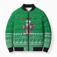 Turkmenistan Christmas Bomber Puffer Jacket with Traditional Santa Snowflake Crescent Moon and National Emblem - Wonder Print Shop