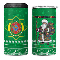 Turkmenistan Christmas 4 in 1 Can Cooler Tumbler with Traditional Santa Snowflake Crescent Moon and National Emblem - Wonder Print Shop