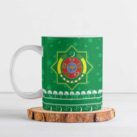 Turkmenistan Christmas Ceramic Mug with Traditional Santa Snowflake Crescent Moon and National Emblem - Wonder Print Shop