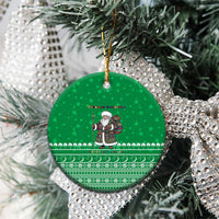 Turkmenistan Christmas Ceramic Ornament with Traditional Santa Snowflake Crescent Moon and National Emblem - Wonder Print Shop