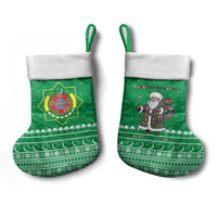Turkmenistan Christmas Stocking with Traditional Santa Snowflake Crescent Moon and National Emblem - Wonder Print Shop