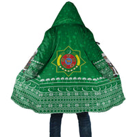 Turkmenistan Christmas Cloak with Traditional Santa Snowflake Crescent Moon and National Emblem - Wonder Print Shop