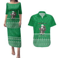 Turkmenistan Christmas Couples Matching Puletasi and Hawaiian Shirt with Traditional Santa Snowflake Crescent Moon and National Emblem - Wonder Print Shop