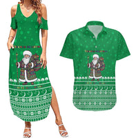 Turkmenistan Christmas Couples Matching Summer Maxi Dress and Hawaiian Shirt with Traditional Santa Snowflake Crescent Moon and National Emblem - Wonder Print Shop