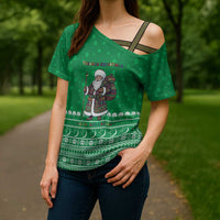Turkmenistan Christmas Cross Shoulder Shirt with Traditional Santa Snowflake Crescent Moon and National Emblem - Wonder Print Shop