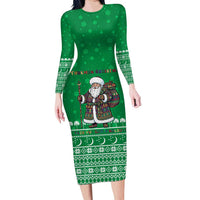 Turkmenistan Christmas Family Matching Long Sleeve Bodycon Dress and Hawaiian Shirt with Traditional Santa Snowflake Crescent Moon and National Emblem - Wonder Print Shop