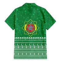 Turkmenistan Christmas Family Matching Mermaid Dress and Hawaiian Shirt with Traditional Santa Snowflake Crescent Moon and National Emblem - Wonder Print Shop
