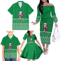 Turkmenistan Christmas Family Matching Off The Shoulder Long Sleeve Dress and Hawaiian Shirt with Traditional Santa Snowflake Crescent Moon and National Emblem - Wonder Print Shop