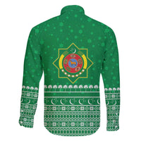 Turkmenistan Christmas Family Matching Off The Shoulder Long Sleeve Dress and Hawaiian Shirt with Traditional Santa Snowflake Crescent Moon and National Emblem - Wonder Print Shop