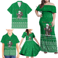 Turkmenistan Christmas Family Matching Off Shoulder Maxi Dress and Hawaiian Shirt with Traditional Santa Snowflake Crescent Moon and National Emblem - Wonder Print Shop