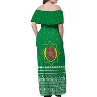 Turkmenistan Christmas Family Matching Off Shoulder Maxi Dress and Hawaiian Shirt with Traditional Santa Snowflake Crescent Moon and National Emblem - Wonder Print Shop