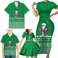 Turkmenistan Christmas Family Matching Short Sleeve Bodycon Dress and Hawaiian Shirt with Traditional Santa Snowflake Crescent Moon and National Emblem - Wonder Print Shop