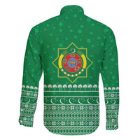 Turkmenistan Christmas Family Matching Summer Maxi Dress and Hawaiian Shirt with Traditional Santa Snowflake Crescent Moon and National Emblem - Wonder Print Shop