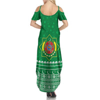 Turkmenistan Christmas Family Matching Summer Maxi Dress and Hawaiian Shirt with Traditional Santa Snowflake Crescent Moon and National Emblem - Wonder Print Shop