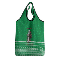 Turkmenistan Christmas Grocery Bag with Traditional Santa Snowflake Crescent Moon and National Emblem - Wonder Print Shop