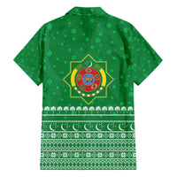 Turkmenistan Christmas Hawaiian Shirt with Traditional Santa Snowflake Crescent Moon and National Emblem - Wonder Print Shop