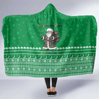 Turkmenistan Christmas Hooded Blanket with Traditional Santa Snowflake Crescent Moon and National Emblem - Wonder Print Shop