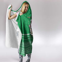 Turkmenistan Christmas Hooded Blanket with Traditional Santa Snowflake Crescent Moon and National Emblem - Wonder Print Shop