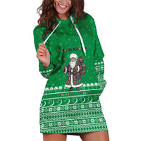 Turkmenistan Christmas Hoodie Dress with Traditional Santa Snowflake Crescent Moon and National Emblem - Wonder Print Shop