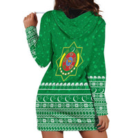 Turkmenistan Christmas Hoodie Dress with Traditional Santa Snowflake Crescent Moon and National Emblem - Wonder Print Shop