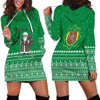 Turkmenistan Christmas Hoodie Dress with Traditional Santa Snowflake Crescent Moon and National Emblem - Wonder Print Shop