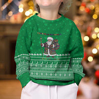 Turkmenistan Christmas Kid Ugly Christmas Sweater with Traditional Santa Snowflake Crescent Moon and National Emblem - Wonder Print Shop