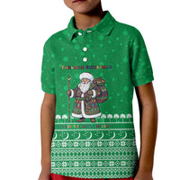 Turkmenistan Christmas Kid Polo Shirt with Traditional Santa Snowflake Crescent Moon and National Emblem - Wonder Print Shop