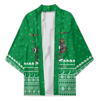 Turkmenistan Christmas Kimono with Traditional Santa Snowflake Crescent Moon and National Emblem - Wonder Print Shop